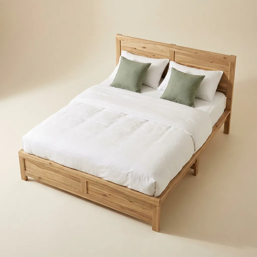 Artiss Bed Frame – Real Acacia Strength, Calm Oatmeal Style