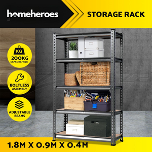 Heavy-duty garage shelving unit with adjustable metal frame and MDF boards