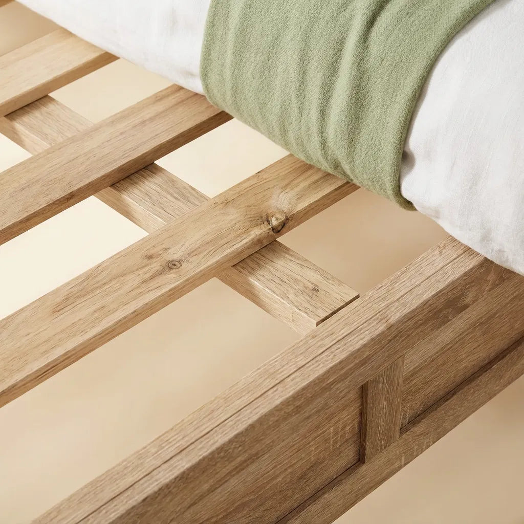 Artiss Bed Frame – Real Acacia Strength, Calm Oatmeal Style
