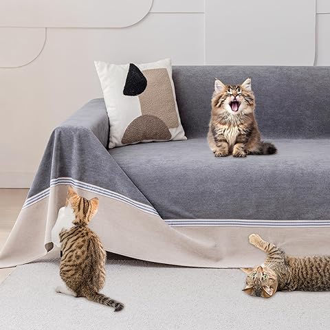 Washable grey couch cover with matching pillowcases for pet-friendly homes