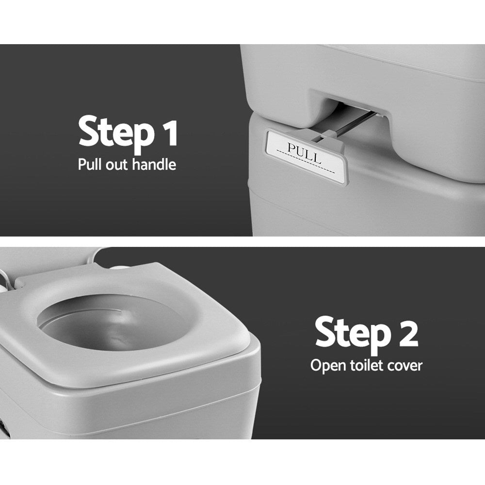Camping toilet flushing system and waste disposal process