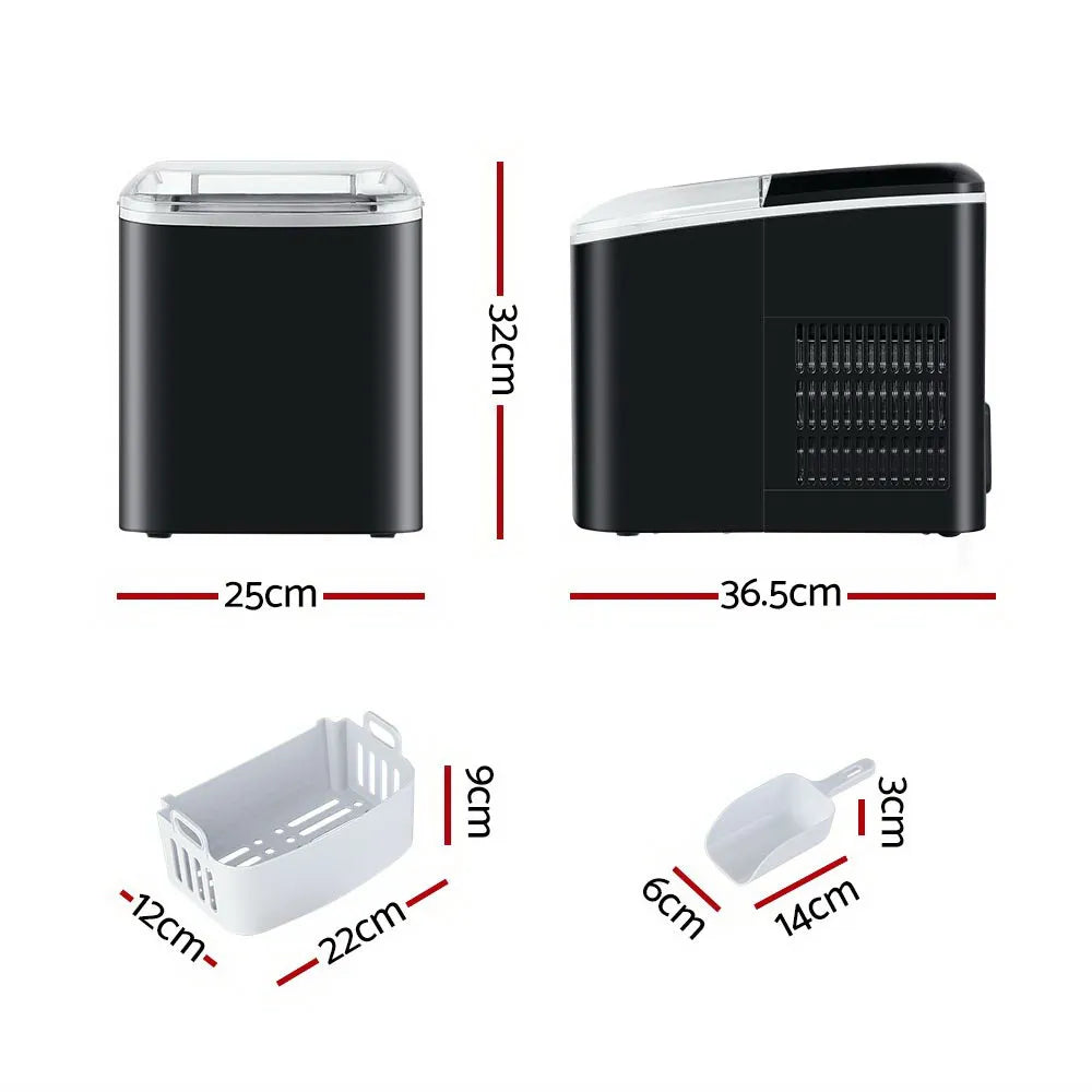 Portable ice maker machines in black and silver with accessories included