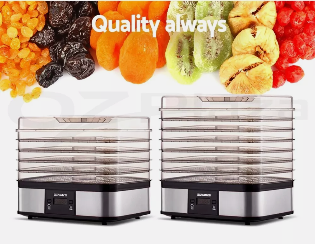 Large capacity food dehydrator with transparent trays for drying fruit, veggies, and jerky