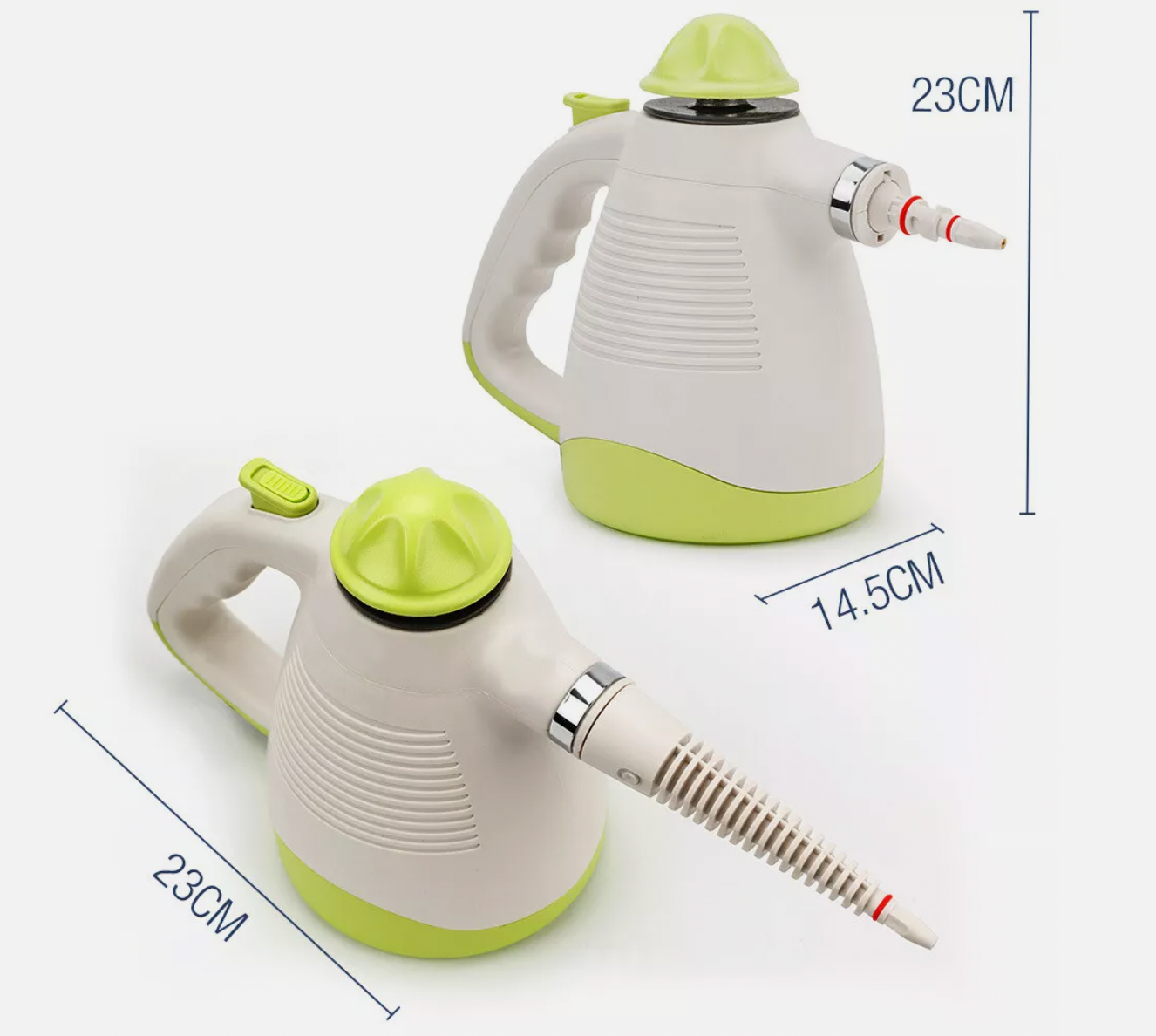 Set of portable handheld steam cleaners with interchangeable nozzles