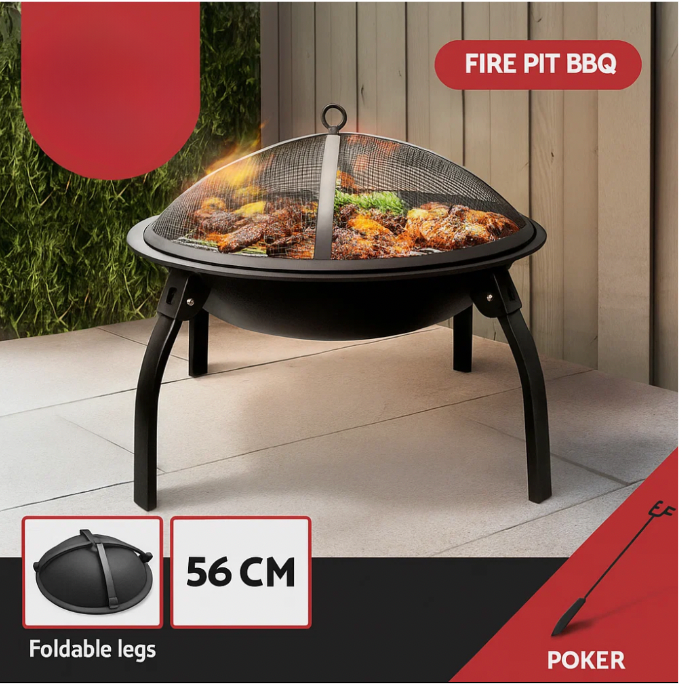 Outdoor fire pit with grilling rack for barbecue and wood burning