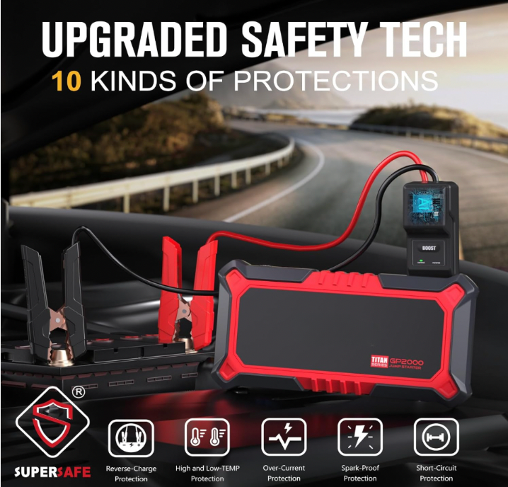High-capacity portable jump starter with multiple safety protection modes