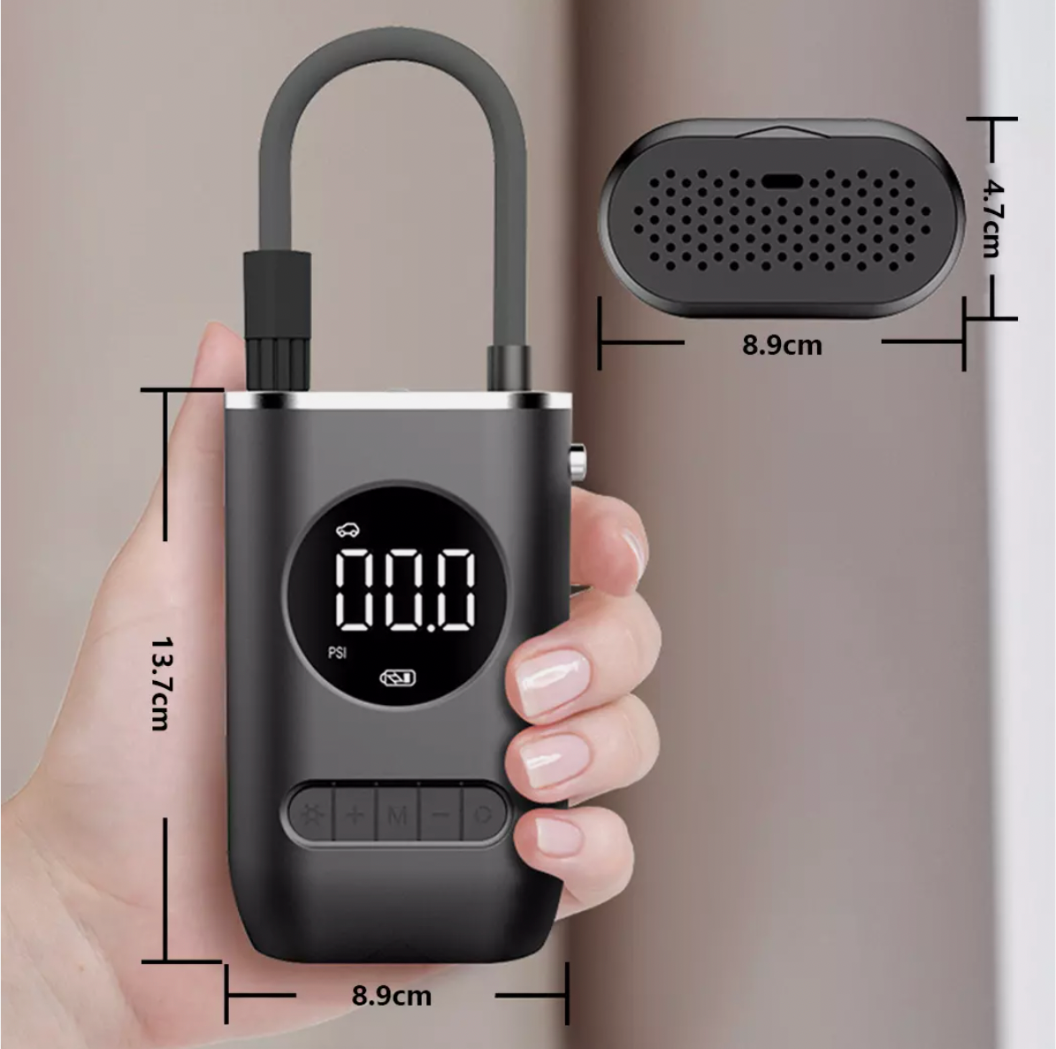 Handheld cordless air pump with built-in digital pressure monitor