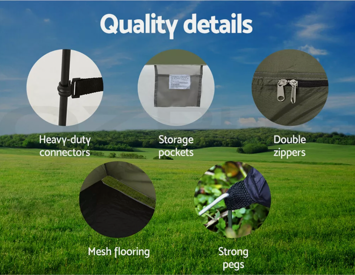 Shower tent material details showing waterproof coating