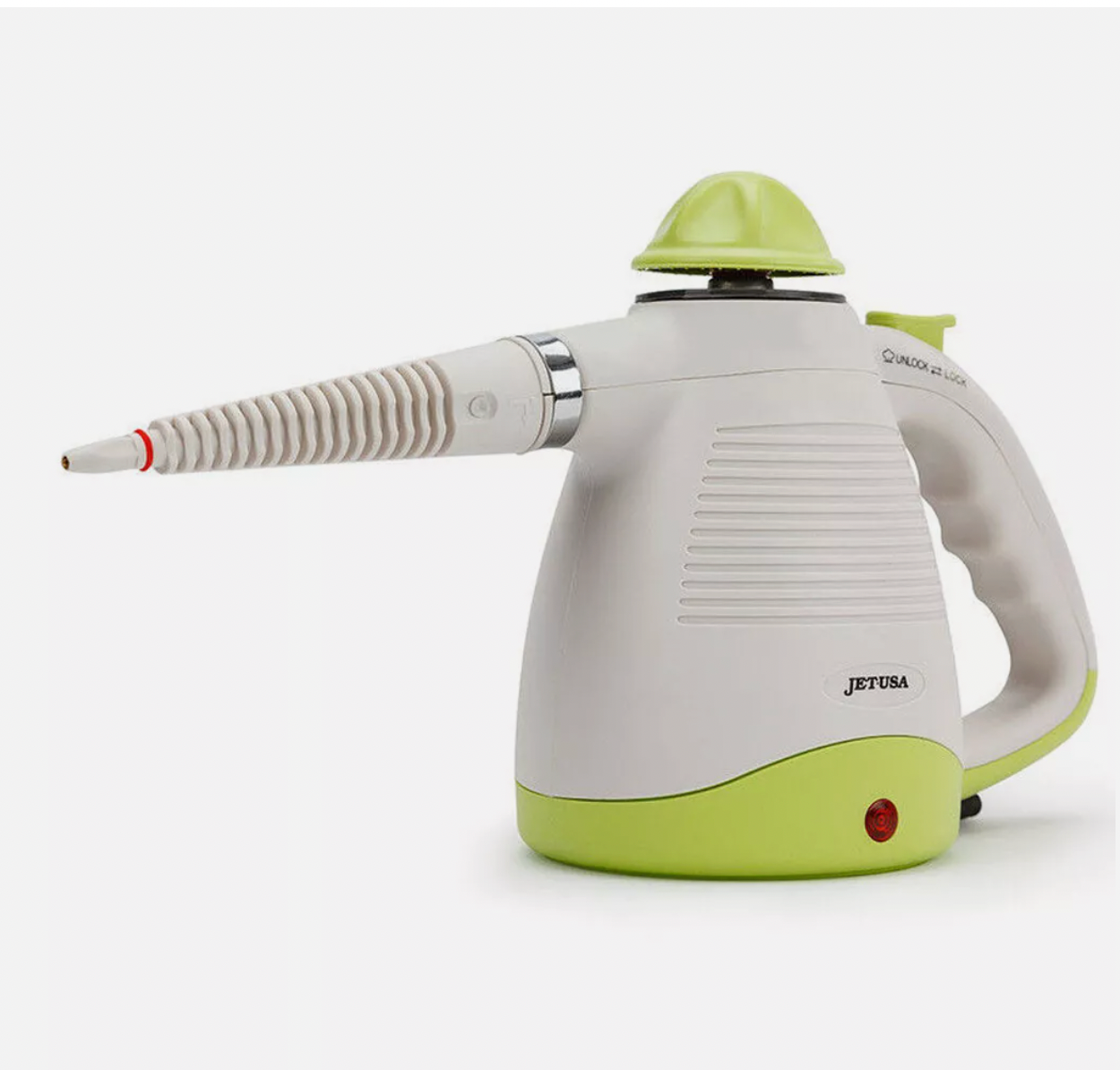 Handheld steam cleaner with long nozzle attachment for precise high-pressure cleaning