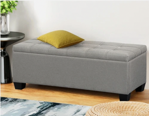Modern grey ottoman with removable lid and storage inside