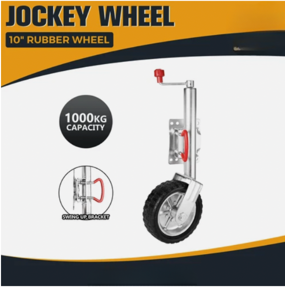 Heavy-duty jockey wheel product display with specifications
