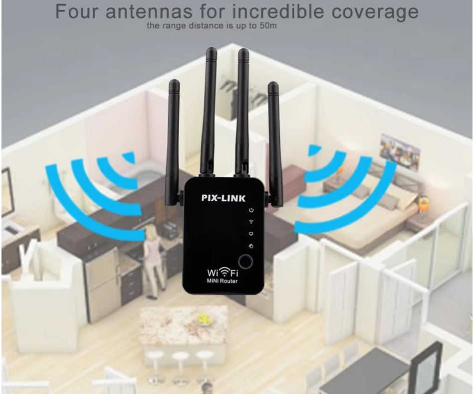 WiFi extender placed in living room for whole-home internet coverage
