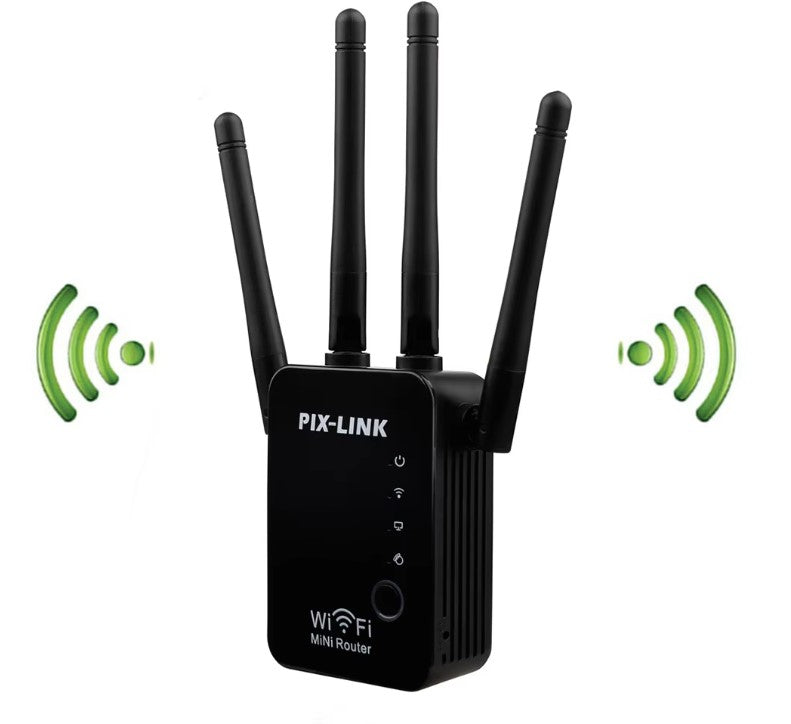 Wireless WiFi range booster with four antennas for wide coverage area