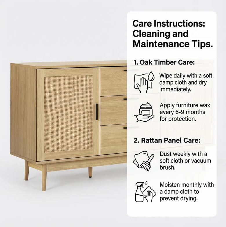 Artiss Rattan Buffet – Briony Oak Timber Look, Organised Living Made Easy