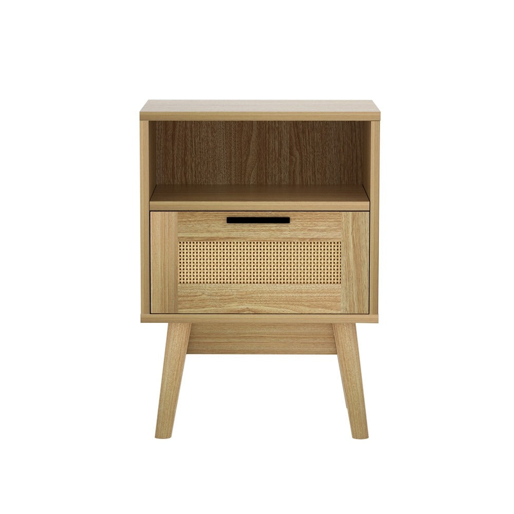 Artiss Rattan Bedside Table – Natural REI Oak Finish, Smarter Storage