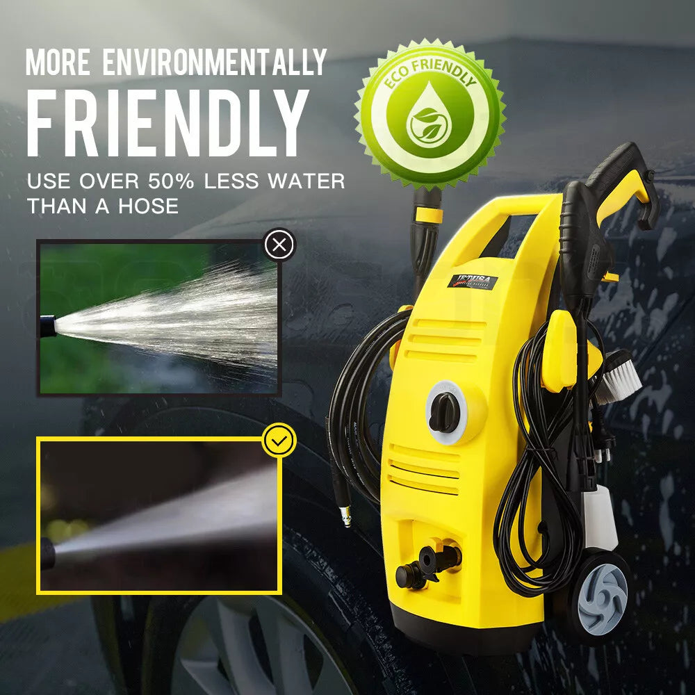 High-pressure water jet cleaning outdoor tiles and concrete surfaces