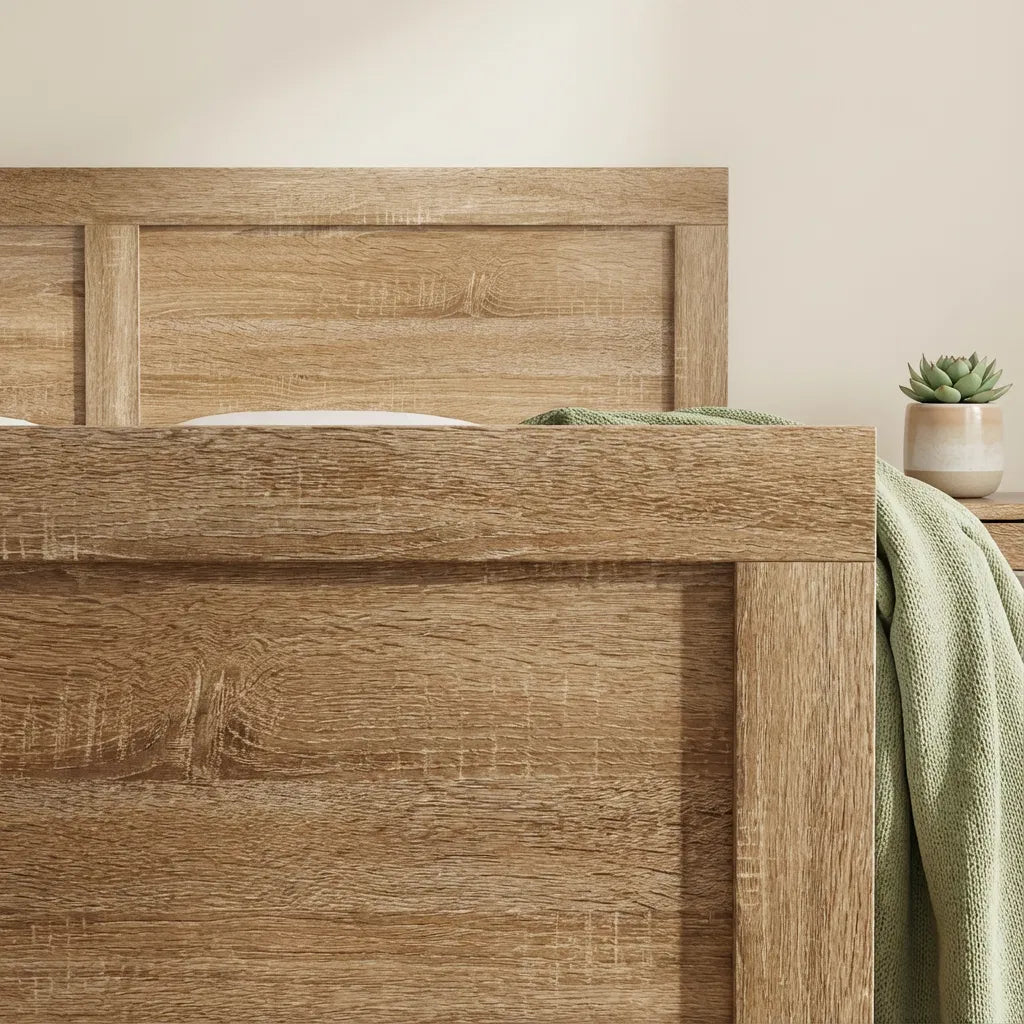 Artiss Bed Frame – Real Acacia Strength, Calm Oatmeal Style