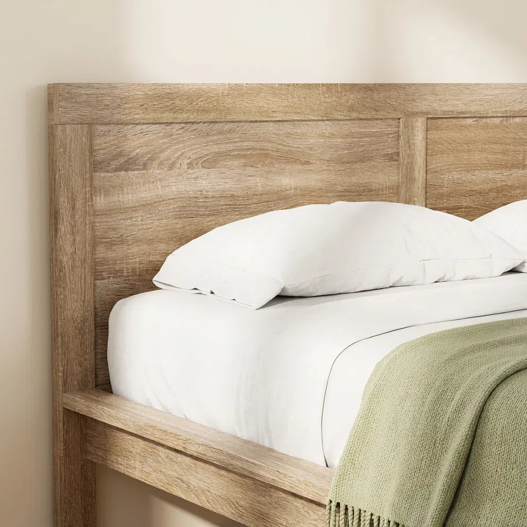 Artiss Bed Frame – Real Acacia Strength, Calm Oatmeal Style