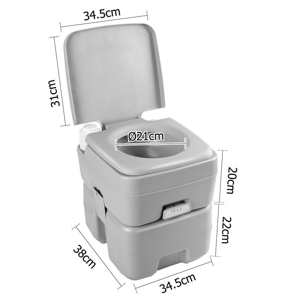 Camping toilet with detachable waste tank and seat open