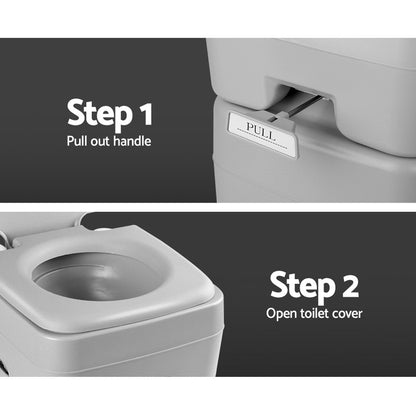 Camping toilet flushing system and waste disposal process