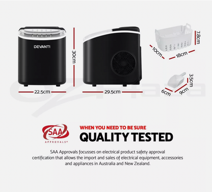 Compact ice maker machines available in black, silver, and white finishes.