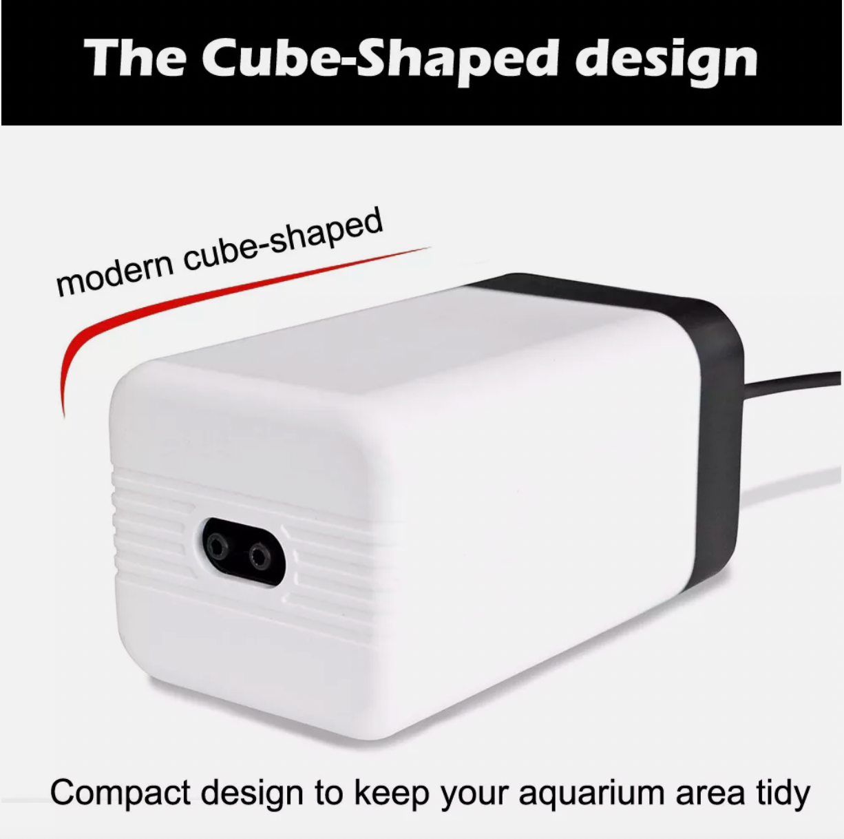 Cube-shaped aquarium air pump for modern aquariums