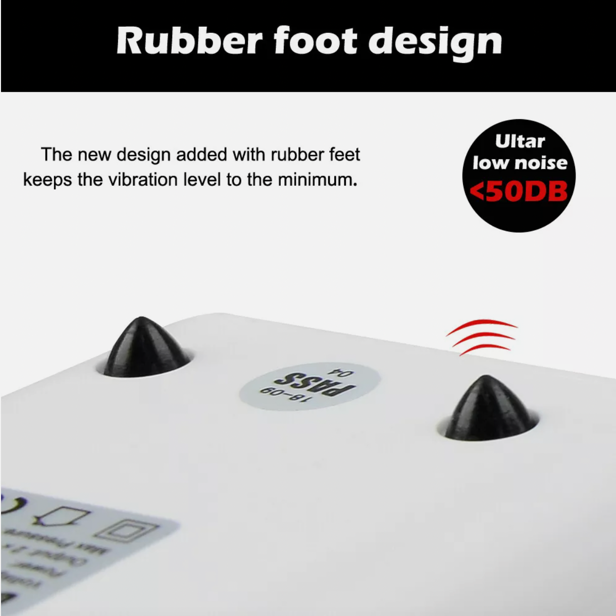 Rubber foot design reducing vibration on aquarium air pump