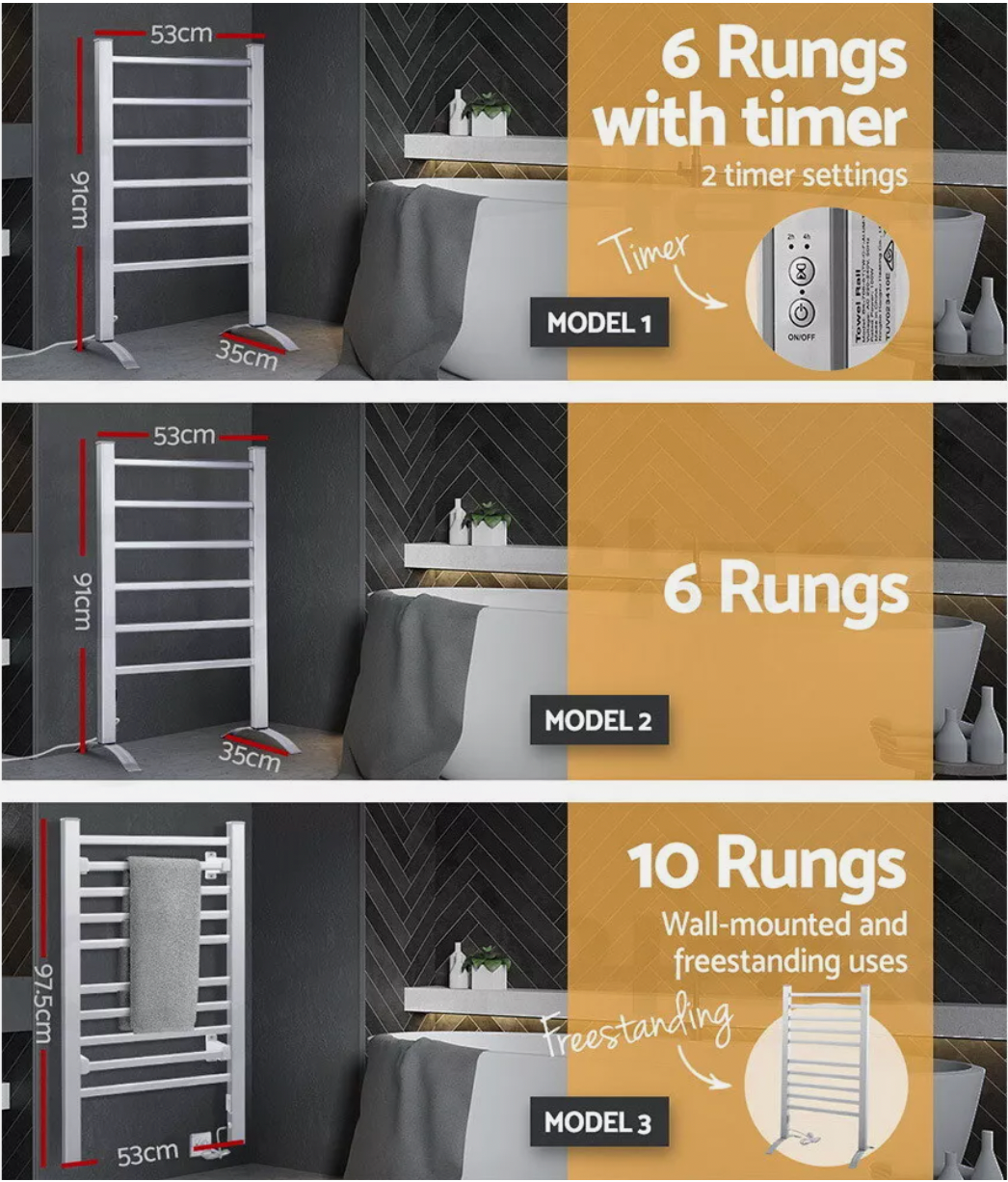 Luxury heated towel rail shown in bathroom lifestyle setting