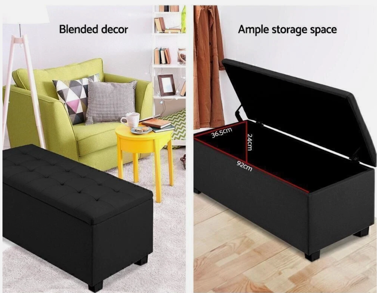 Compact ottoman storage box for books, toys, and accessories