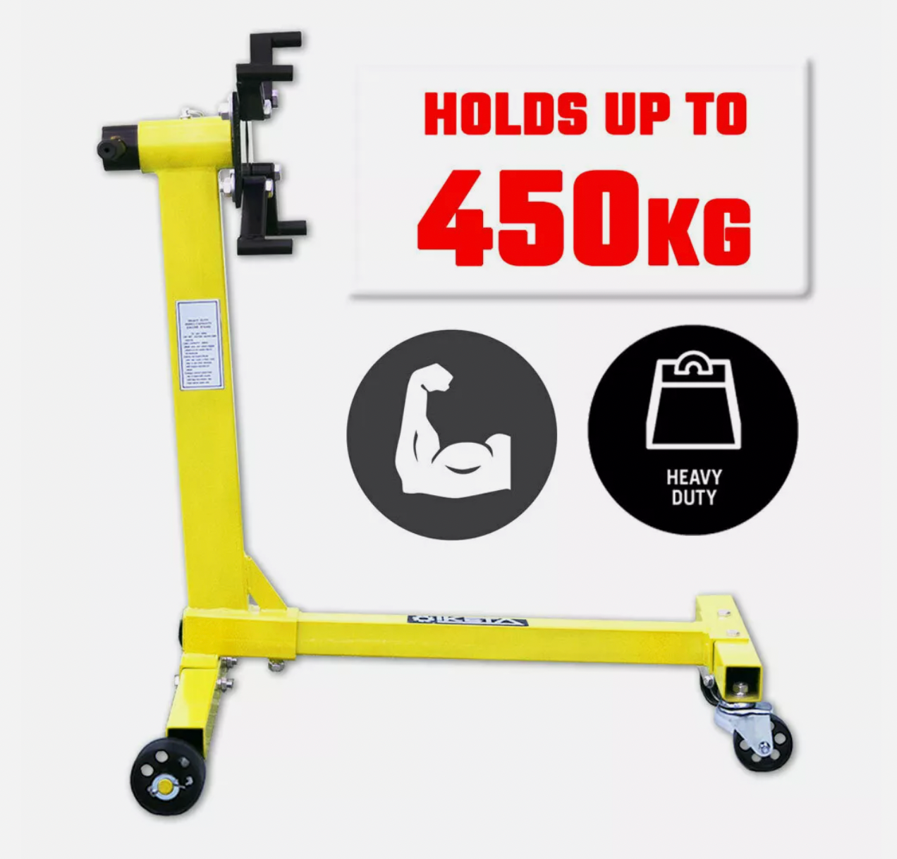 Engine stand supporting 450kg load with swivel casters