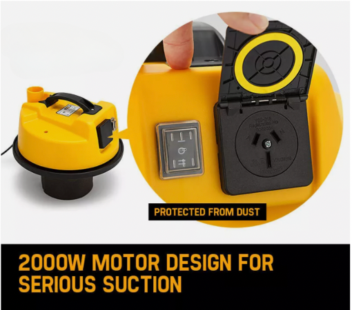 Compact yellow vacuum cleaner motor and control panel