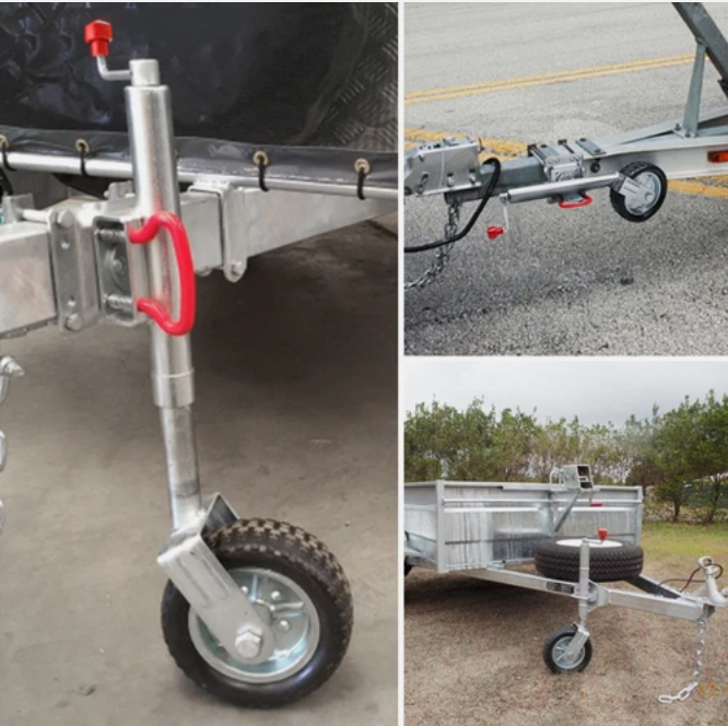 Heavy-duty jockey wheel product display with specifications