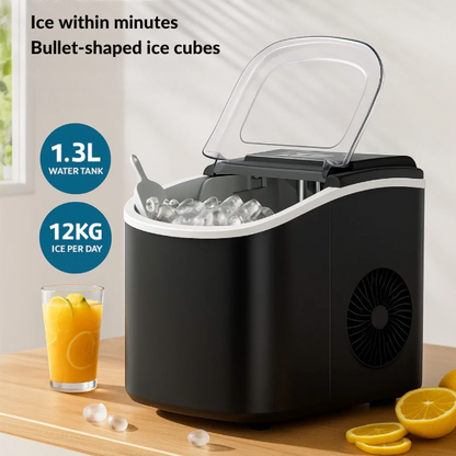 Portable ice maker machine with transparent lid and quick ice production