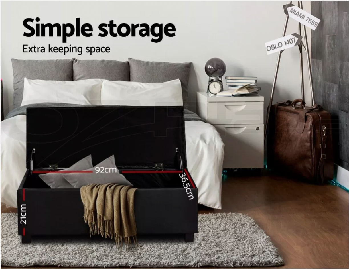 torage ottoman bench in black used for shoes and bags