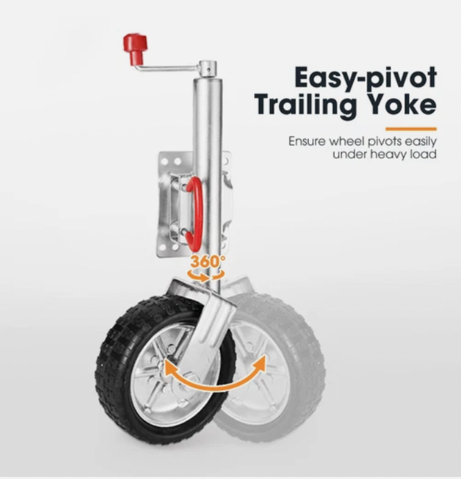 Adjustable jockey wheel with strong clamp and durable tire