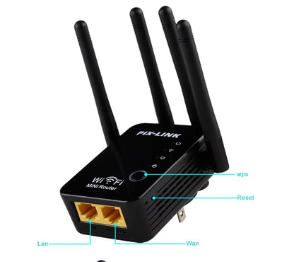 WiFi extender showing LAN ports, power input, and ventilation design