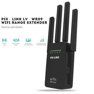 Dual-band WiFi extender with multiple antennas for home and office coverage