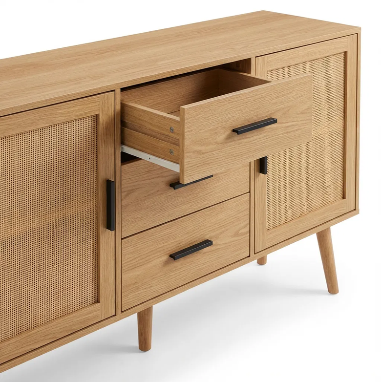 Artiss Rattan Buffet – Briony Oak Timber Look, Organised Living Made Easy