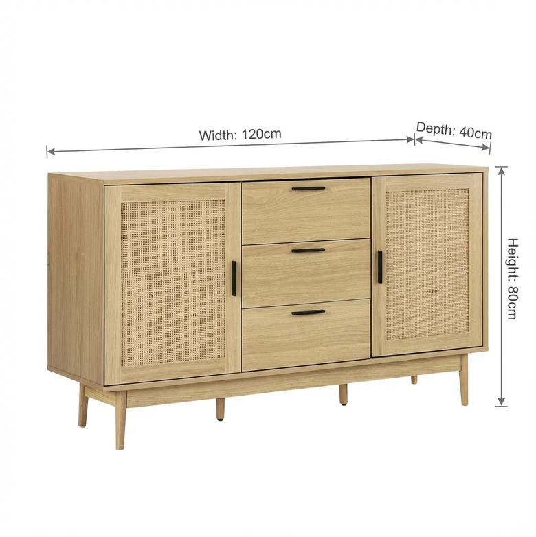Artiss Rattan Buffet – Briony Oak Timber Look, Organised Living Made Easy