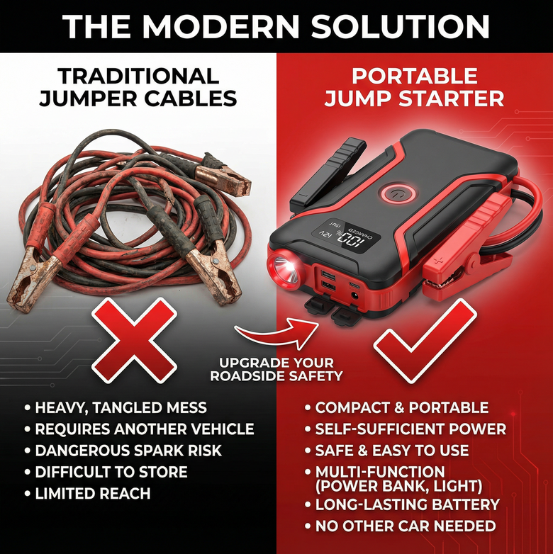 Portable Jump Starter – Instantly Revive Dead Batteries, Charge Devices on the Go