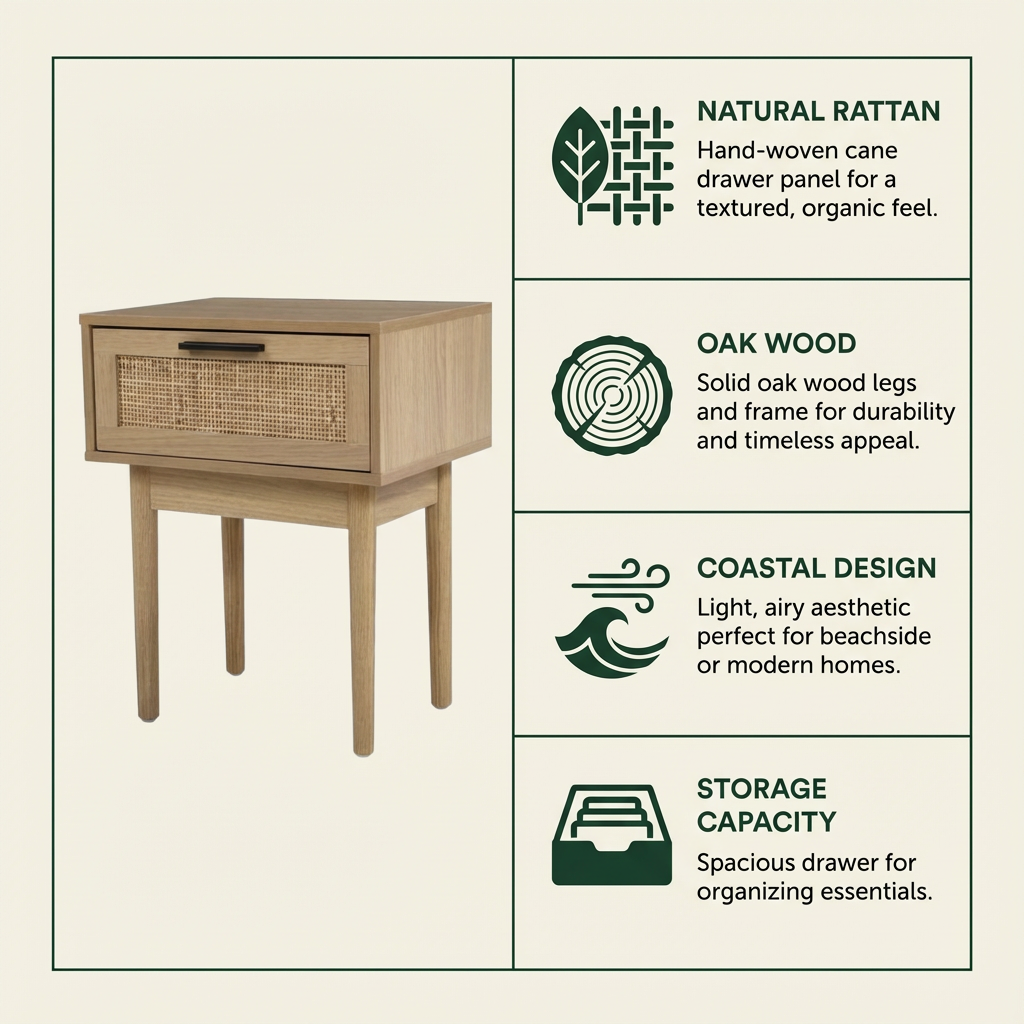 Artiss Rattan Bedside Table  – Modern Coastal Look, Smarter Bedroom Storage