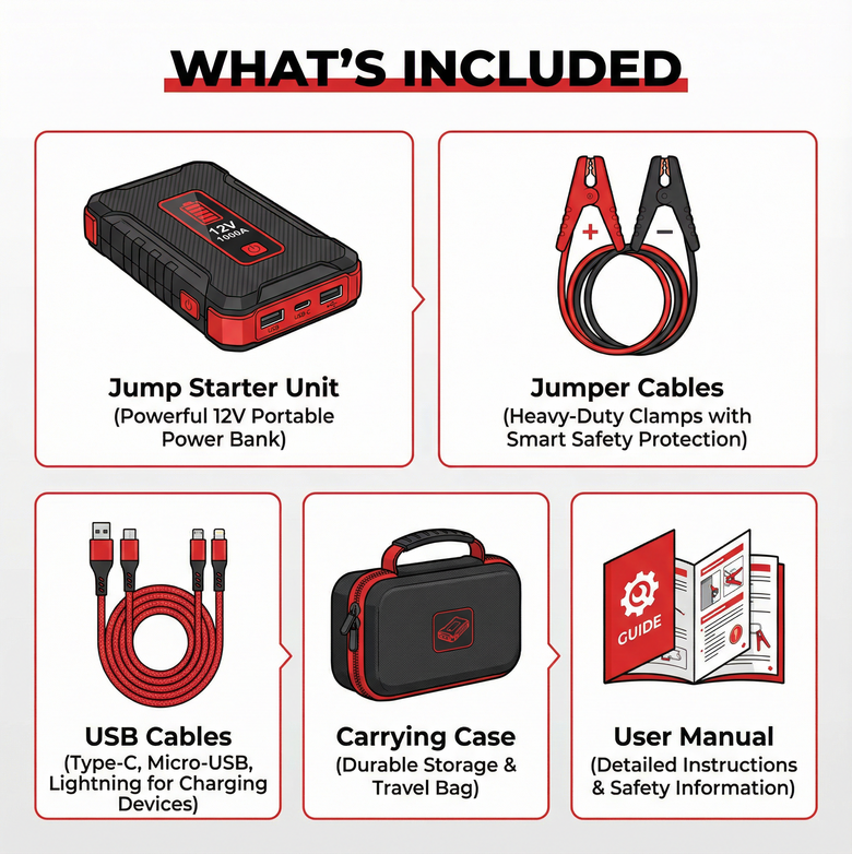 Portable Jump Starter – Instantly Revive Dead Batteries, Charge Devices on the Go