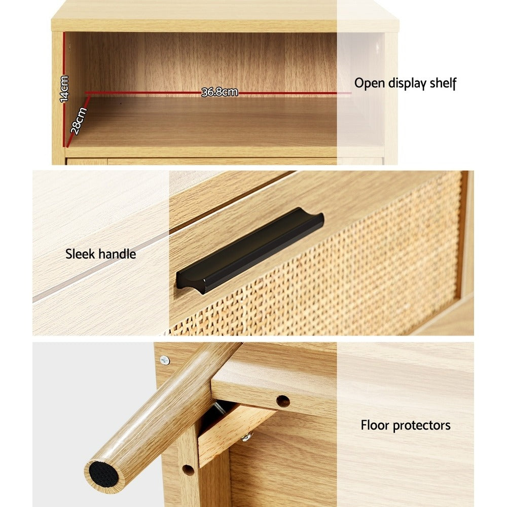 Artiss Rattan Bedside Table – Natural REI Oak Finish, Smarter Storage