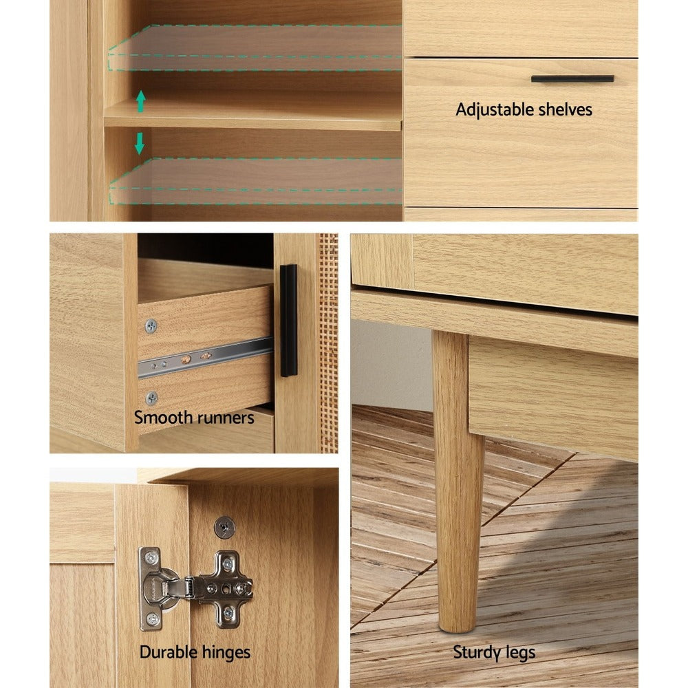 Artiss Rattan Buffet – Briony Oak Timber Look, Organised Living Made Easy