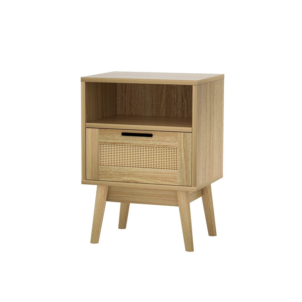Artiss Rattan Bedside Table – Natural REI Oak Finish, Smarter Storage