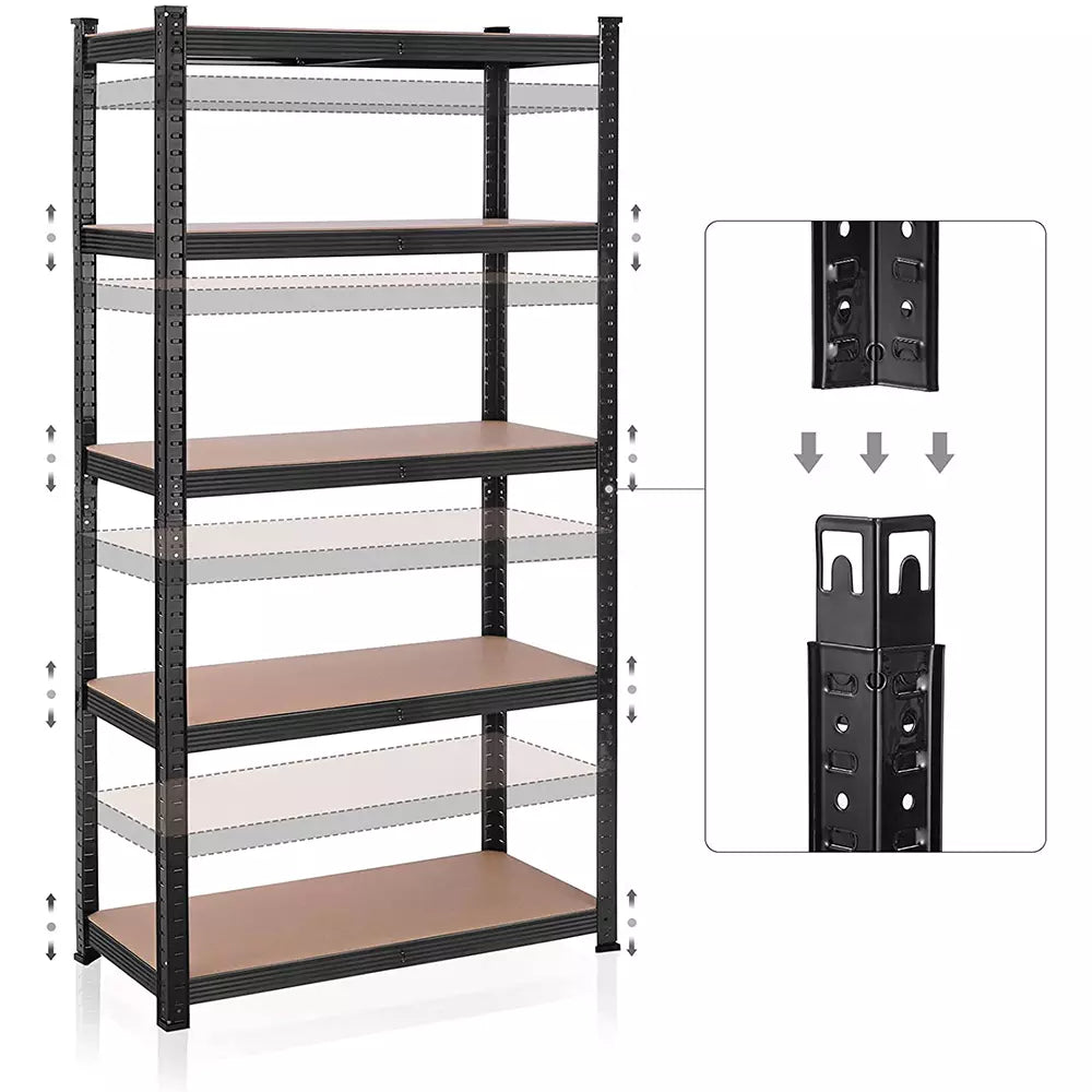 Adjustable garage shelving unit with five tiers and durable steel frame