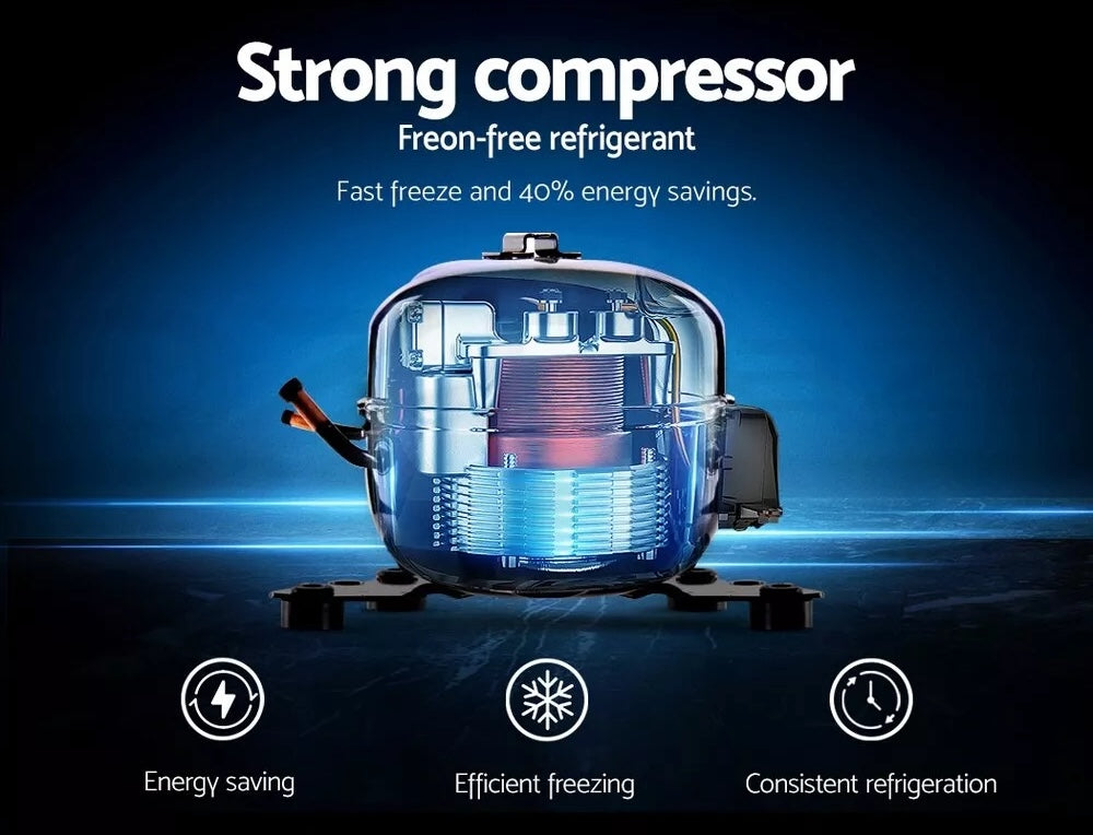 Energy-efficient ice maker with powerful cooling system for fast freezing.