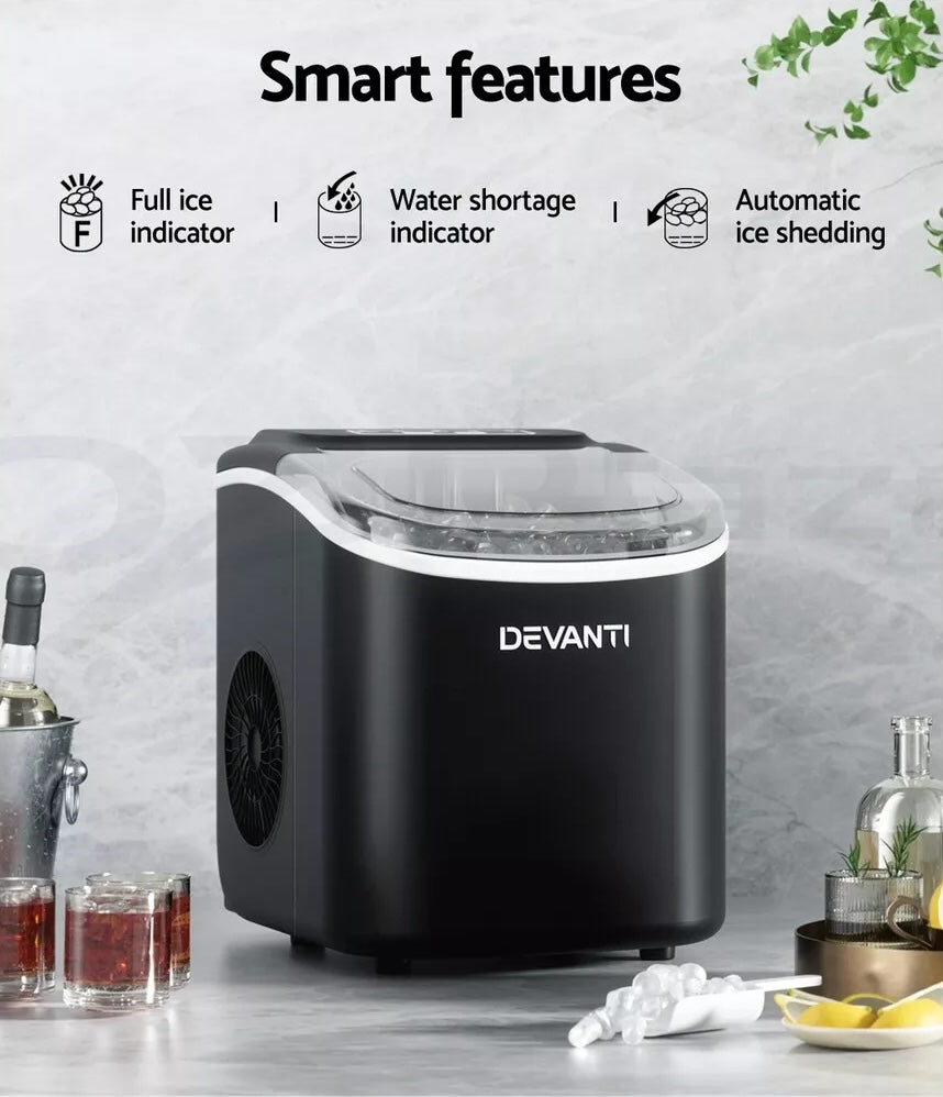 Compact ice maker with digital smart control panel and transparent lid.